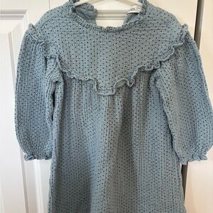 Zara Blue Smocked Tiered Dress with Bishop Sleeves